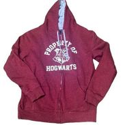 Harry Potter Men's Maroon speckled w white Hooded Property Of Hogwarts Sweater S