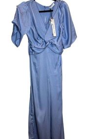 Mustard Seed Boutique Blue Jumpsuit Size Small Satin Feel Wide Leg Pastel