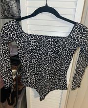 American Apparel Cotton Spandex Cheetah Off Shoulder Bodysuit