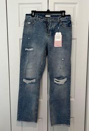 Avec Les Filles Distressed Frayed High Rise Jeans