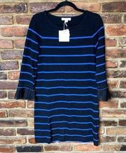 NWT BeachLunchLounge Black Blue Striped Tulle Trim Dress Women's Size Small