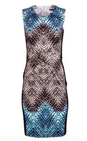Karen Millen Sleeveless Tribal Print Mesh Detail Sheath Dress Size 6