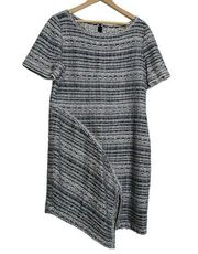 St. John Metallic Tweed Asymmetrical Short Sleeve Midi Dress Wool Blend