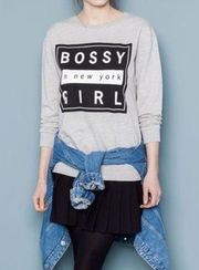 Pull & Bear Gray Graphic Sweatshirt Bossy in NY size M