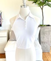 NWT 12th Tribe White Ribbed Cropped Collared Tank Top Size S