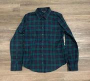 Brooks brothers women shirt button down plaid green cotton preppy college core