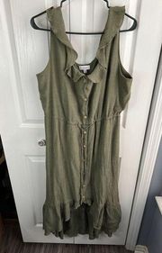 Luxology  olive green gauze ruffled flowy boho hi low midi dress size XL