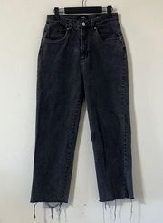 Cotton On Stretch Straight Leg High Rise Raw Hem Black Denim Jeans Size 8