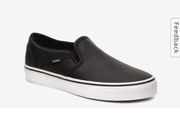 Vans Black Leather Slip Ons