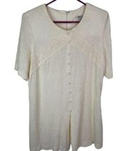 Melissa Crinkle Texture Button Detail Zip Back Top Ivory Women Size 16W USA