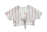 Wild Honey - Striped Tie Front Crop Top in White Red & Blue