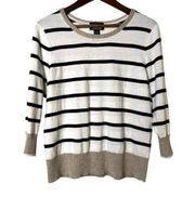 Land's End Supima Cotton Striped Pullover Sweater 3/4 Sleeve Petite L