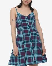 Midnight Hour Hot Topic blue purple checkered skater dress goth street wear L