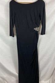 Eliza J Gathered Side Embellished Black Maxi Dress size 8