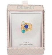 Dillards Triple Band Blue Green White Ring Womens Size 7