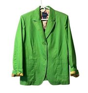 Faconnable Womens Spring Green Two Button Blazer Size Large Floral Inside Bright