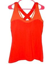 Lucy Activewear Orange Red Criss Cross Back Tank Shelf Bra Size Medium?