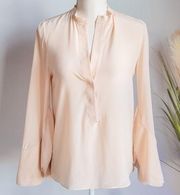 Alexis, 100% Silk Peach Pink Ruffle Flare Scallop Sleeve Blouse Top, XS, 4 6