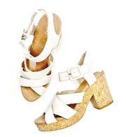 AVA cream leather chunky block heel cork slingback peep toe sandals size 8