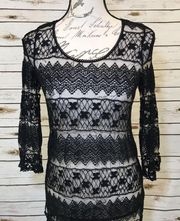 Gianni Bini Black Floral Lace Cover Dress