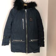 THE KOOPLES Raccoon Leather Navy Blue Parka XS