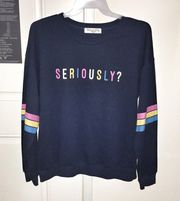 New wound up blue sweater “seriously” spellout 19