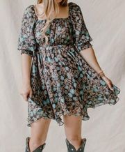 MISA Los Angeles Ellie Dress Floral Blouson Sleeve Dress Small NWT