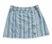 Jack by BB Dakota Skirt Ivanna Blue white Striped Raw Hem Chambray Mini Size 2