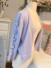 Cable & Gage Lavender Sweater Lightweight Purple Cardigan Bow Lattice Sleeve L