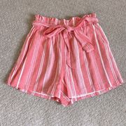 NWT- Francesca’s Mi Ami Coral & White Stripe Paper Bag Shorts