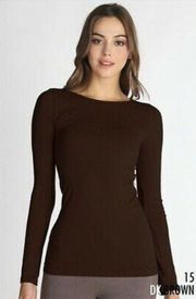 New Brown Crew Neck Soft and Stretchy Long Sleeve Top