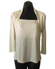 LaFayette 148 New York Y2K Blouse 3/4‎ Sleeves Cream Top Size Medium