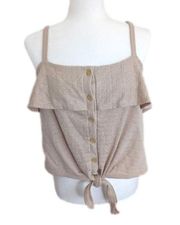 Lush Tan Cropped Fold Front Tie Tank Top Size Women's Medium New With Tags.