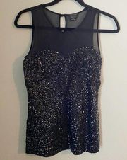 CLUB Monaco Sequin Silk Sheer Tank Concert Top