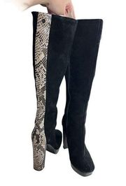 Calvin Klein Suede knee high snake print boots sz 6.5