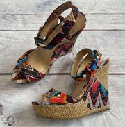 BCBGeneration Funky Colorful Platform Wedges with Anke Wrap Strap Size 8 - 8.5