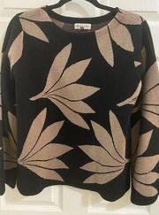 Ladies Neiman Marcus Black & Tan Floral Pring Sweater Size M