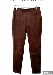 Philosophy women faux suede stretch pull on ankle pants brown size M NWOT