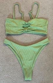 Green Ribbed Bikini Set