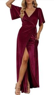 NEW MEROKEETY V Neck Wrap Velvet Maxi Dress Bridesmaid M