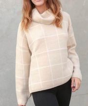 Lumiere Tan Grid White Turtleneck Sweater - Small - Great Condition