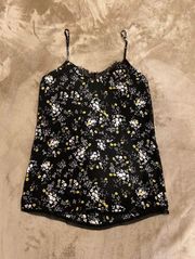 Princess  Black, White, Yellow Floral Lace Trim Spaghetti Strap Cami XS