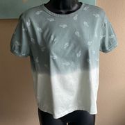 Medium cactus print short sleeve tee shirt sage and mint green ombré tie dye