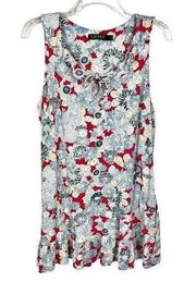 Lauren  Floral Ruffle Tie Neck Sleeveless Loungewear Nightgown Large