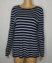 J. Mclaughlin Navy Blue White Striped Long Sleeve Shirt Pullover Medium