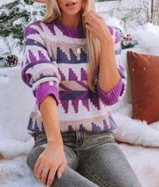 NEW  Snowdrift Knit Sweater in Purple Combo Size Medium