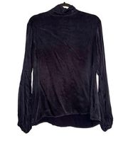 Bella Dahl Draped Turtleneck Long Sleeve Cupro Navy Top SMALL