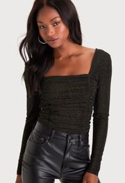 Black Sparkle Long Sleeve Crop Top