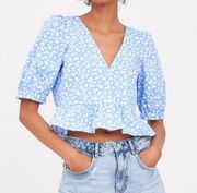 Blue Floral Peplum Top