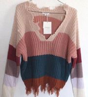 Striped Fringe Sweater